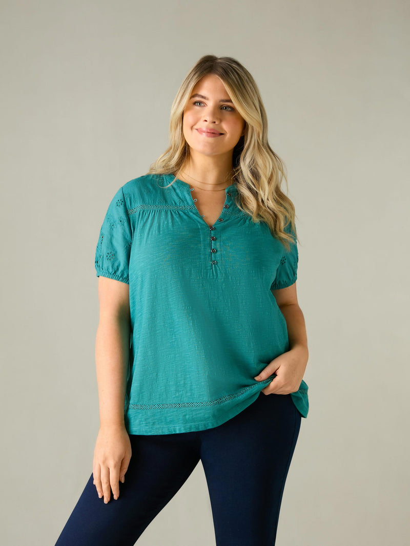 Ocean Green Cotton Jersey Broderie Blouse