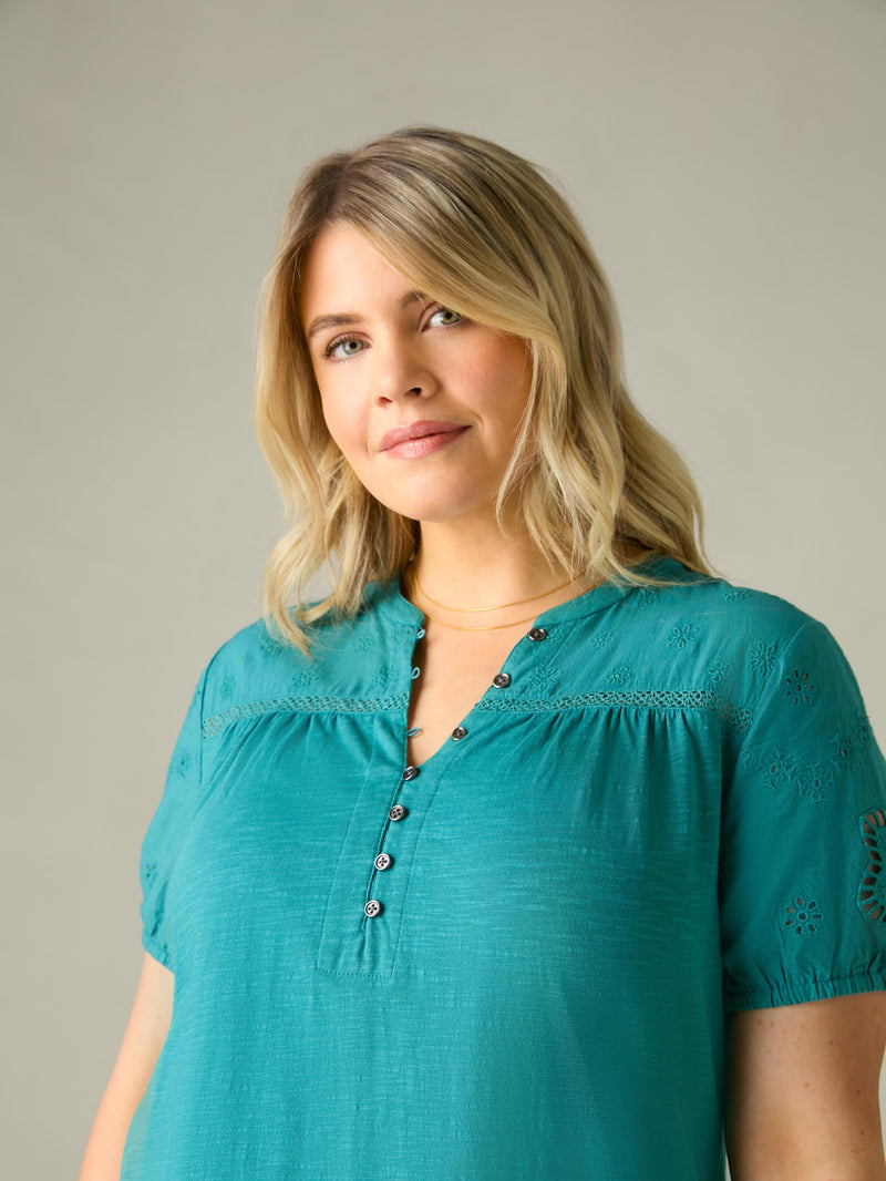 Ocean Green Cotton Jersey Broderie Blouse