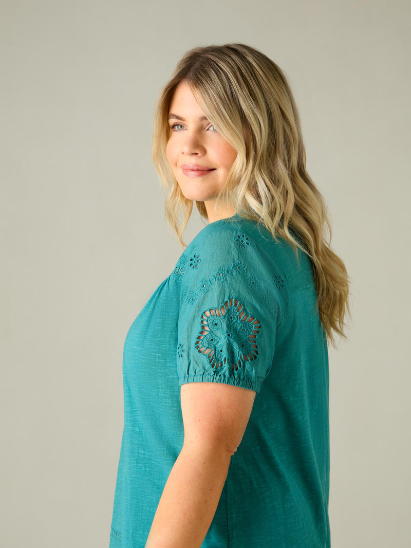 Ocean Green Cotton Jersey Broderie Blouse