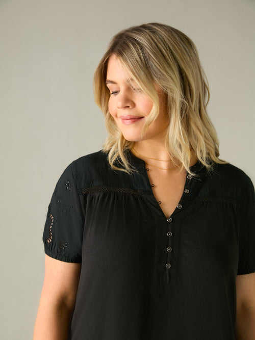 Black Cotton Jersey Broderie Blouse