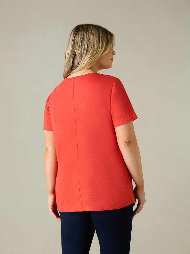 Orange Jersey Broderie V-Neck Top