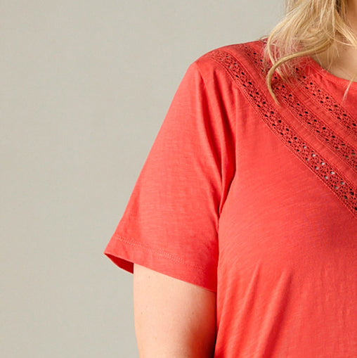Orange Jersey Broderie V-Neck Top