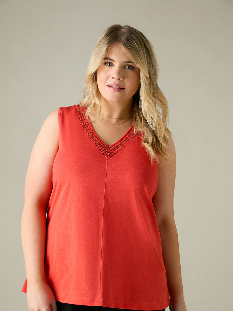 Orange Jersey Broderie V-Neck Vest