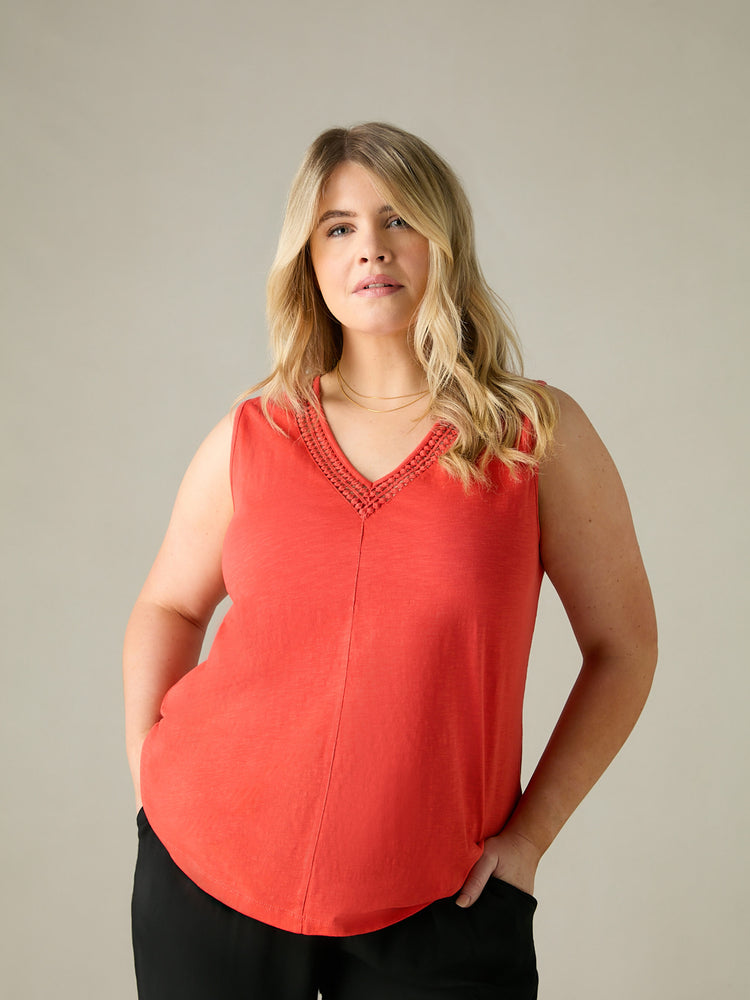 Orange Jersey Broderie V-Neck Vest