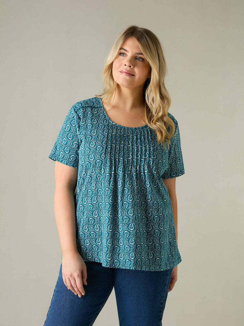 Green Paisley Print Jersey Top