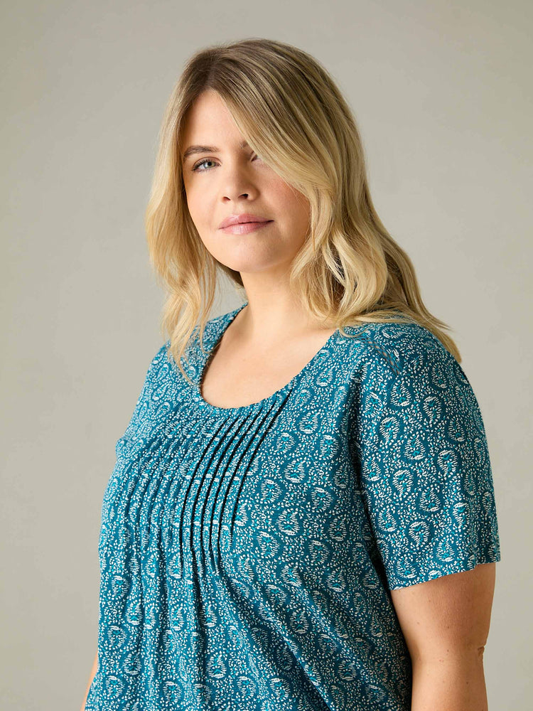 Green Paisley Print Jersey Top