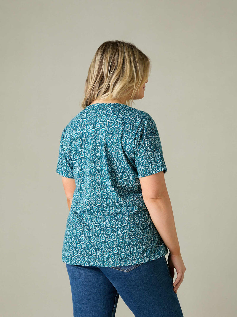 Green Paisley Print Jersey Top