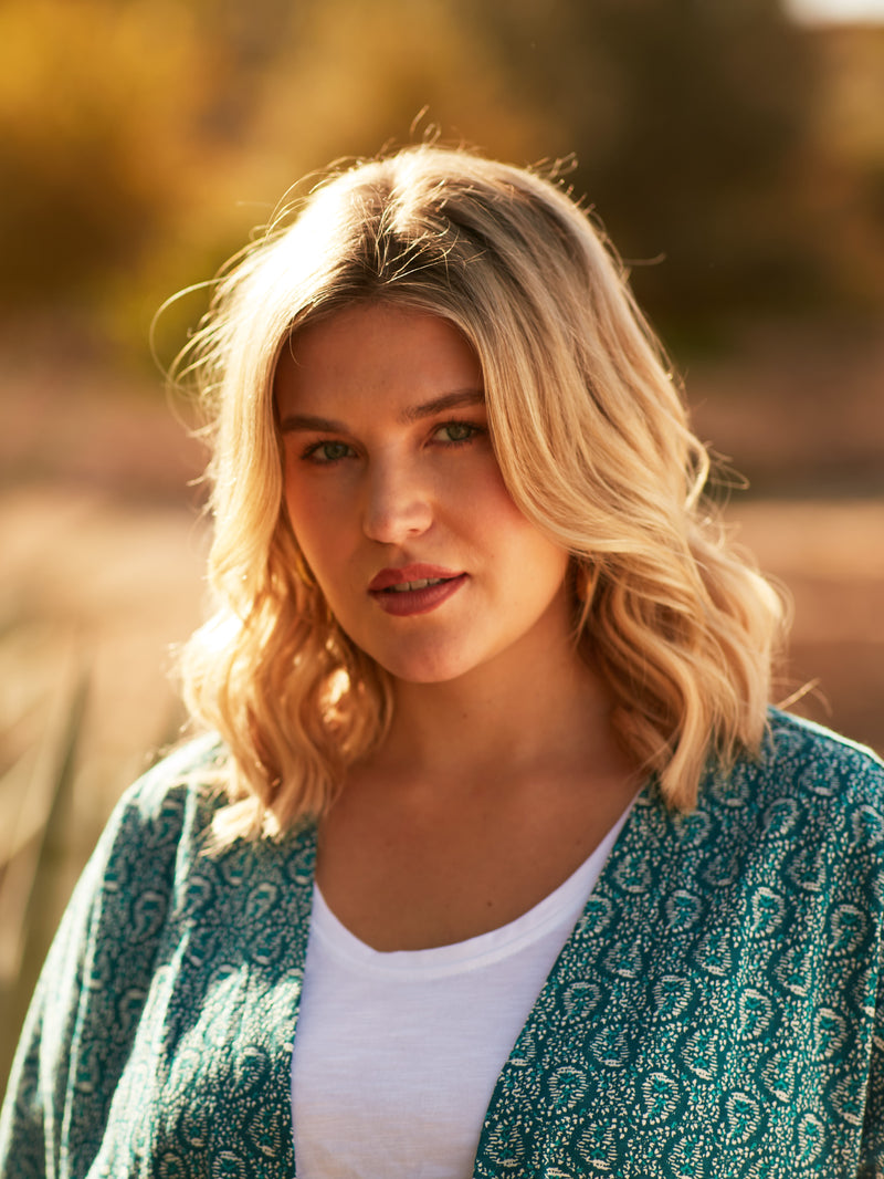 Green Paisley Print Jersey Kimono