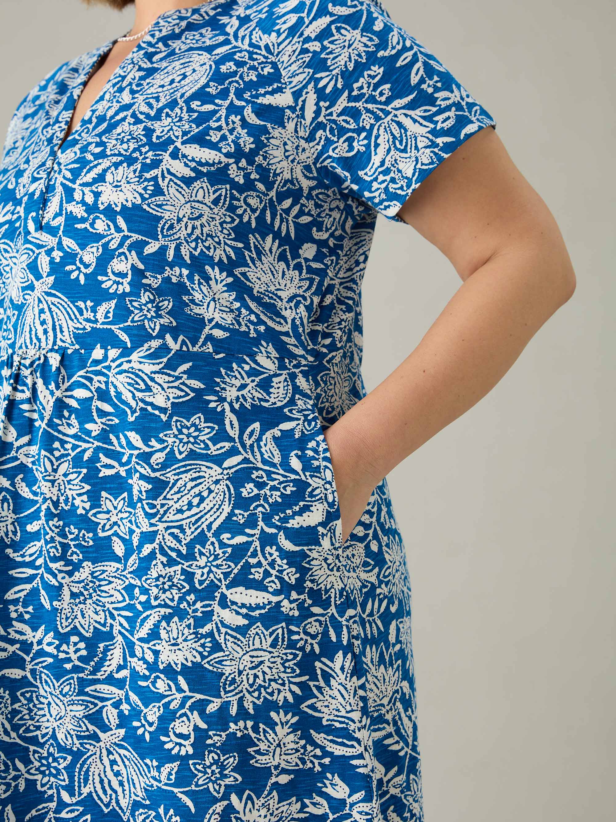 Blue Paisley Jersey Cap Sleeve Dress