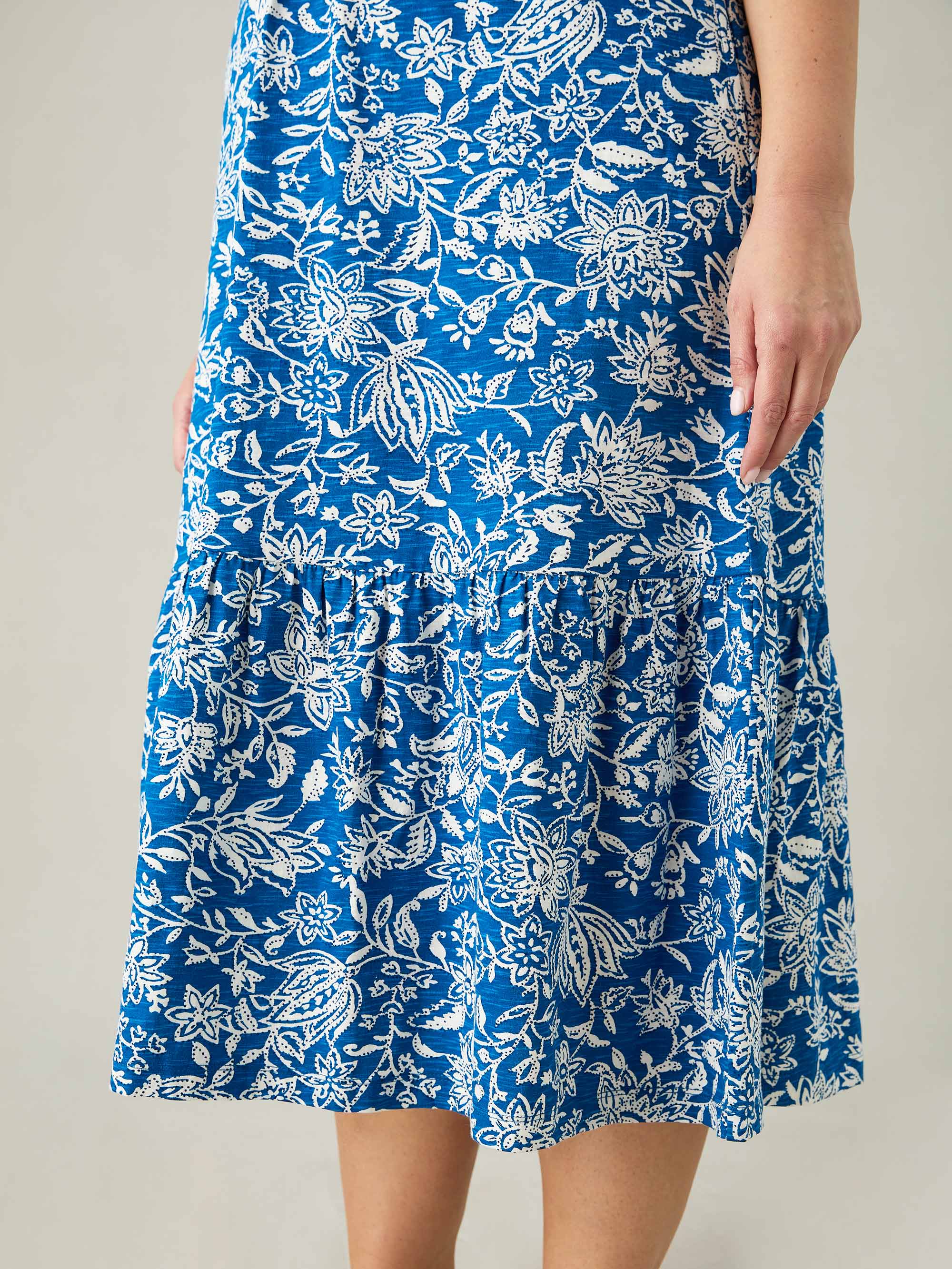 Blue Paisley Jersey Cap Sleeve Dress