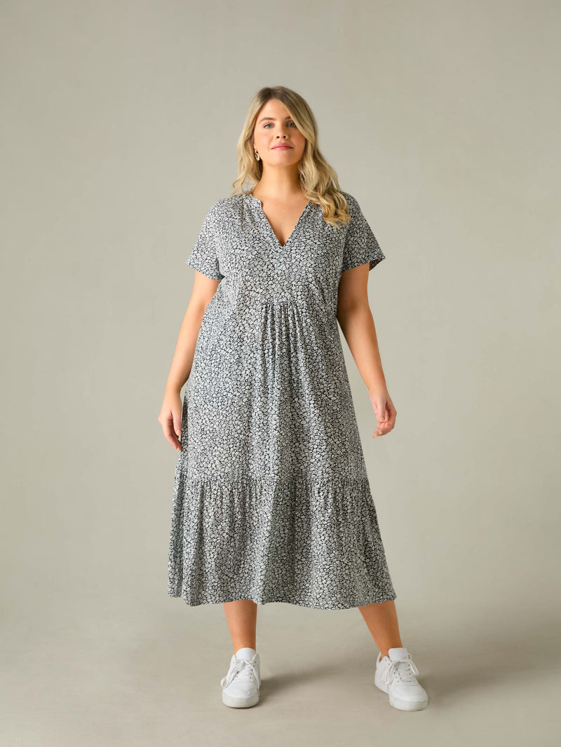 Mono Ditsy Jersey Cap Sleeve Dress