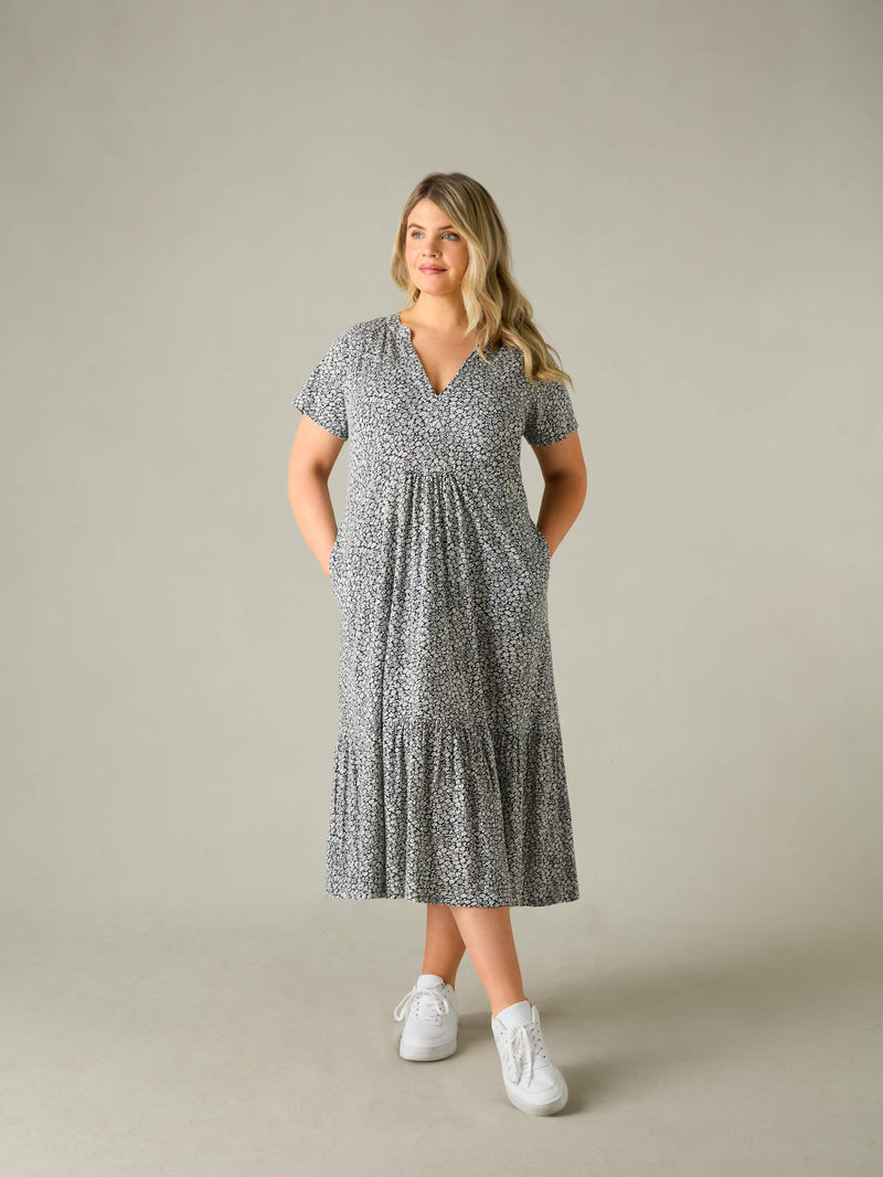 Mono Ditsy Jersey Cap Sleeve Dress