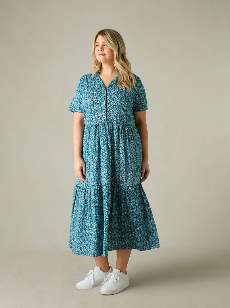 Green Paisley Print Jersey Shirt Dress