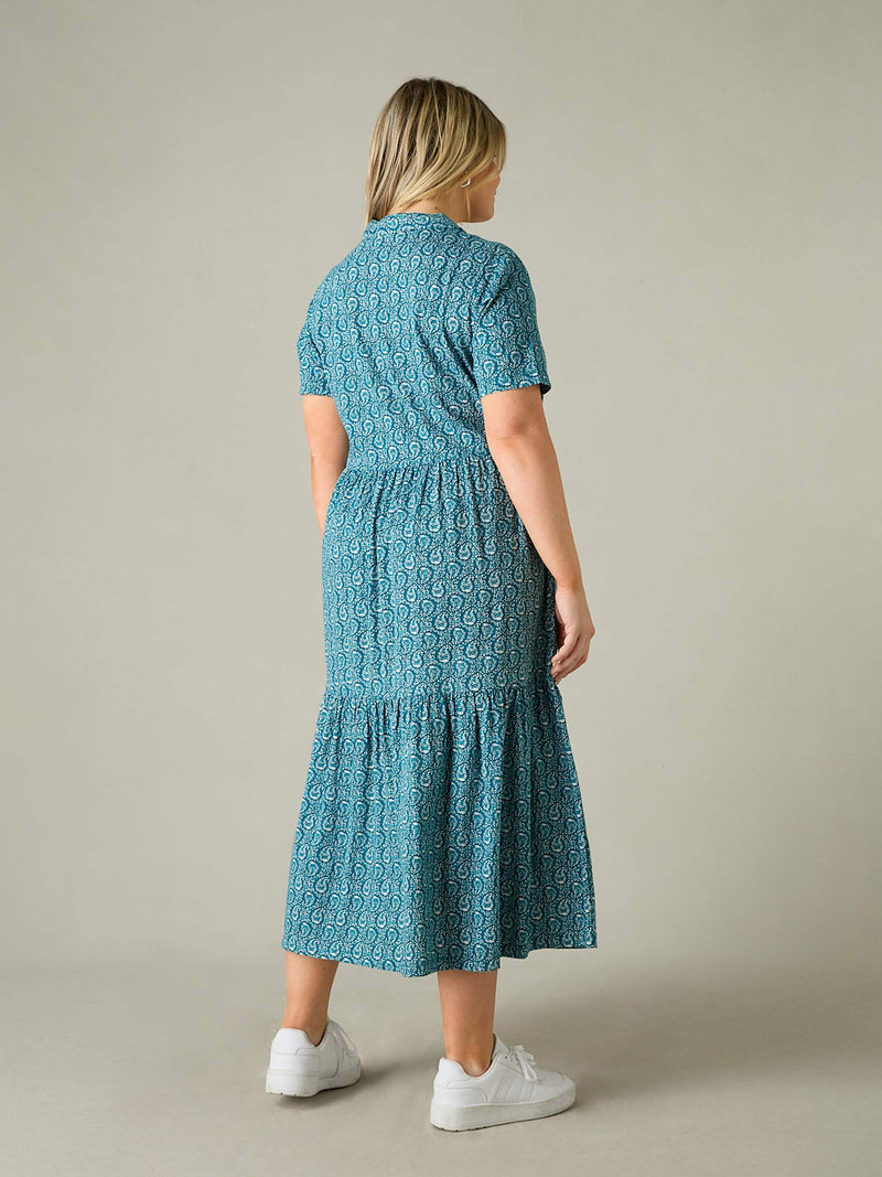 Green Paisley Print Jersey Shirt Dress