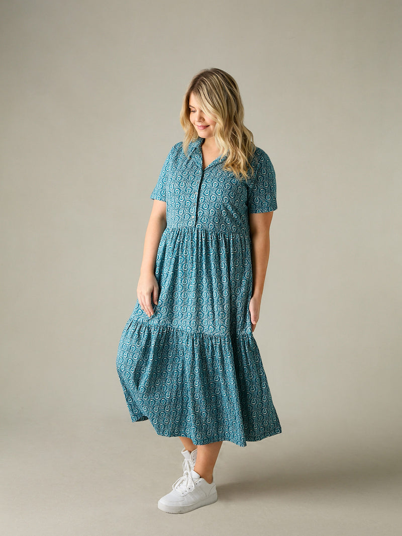 Green Paisley Print Jersey Shirt Dress