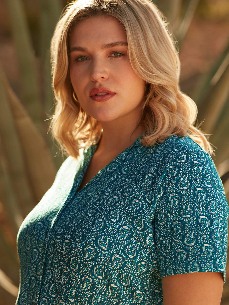 Green Paisley Print Jersey Shirt Dress