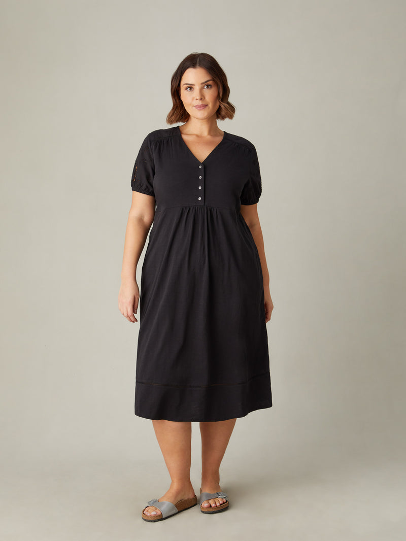 Black Jersey Broderie Shift Dress