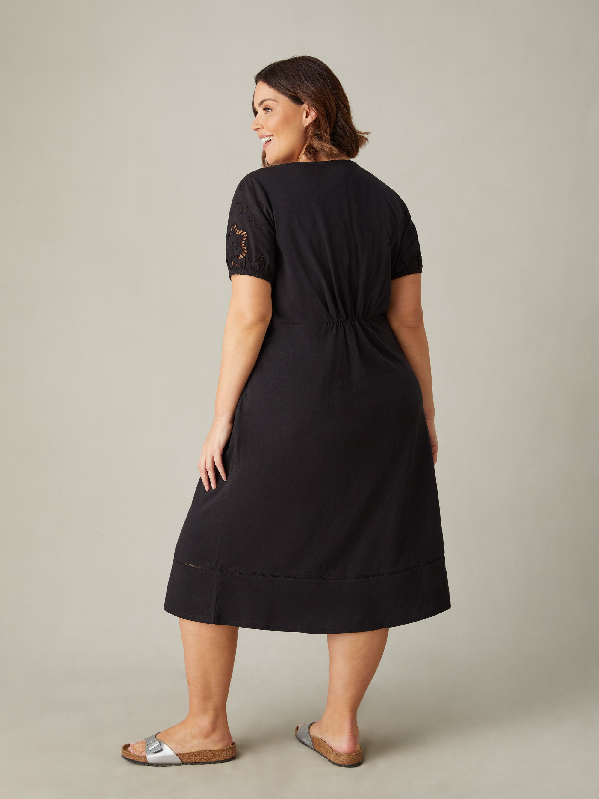 Black Jersey Broderie Shift Dress