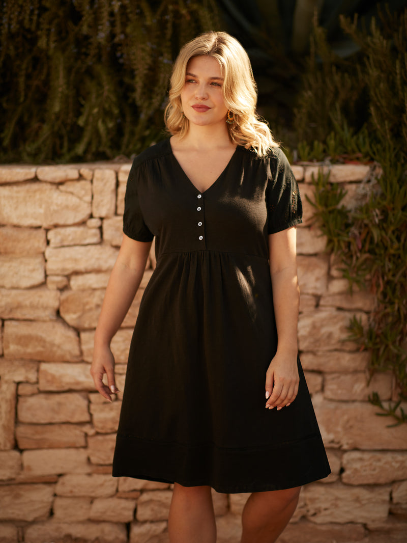 Black Jersey Broderie Shift Dress