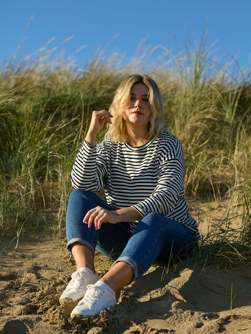 Navy Stripe Jersey Relaxed Top