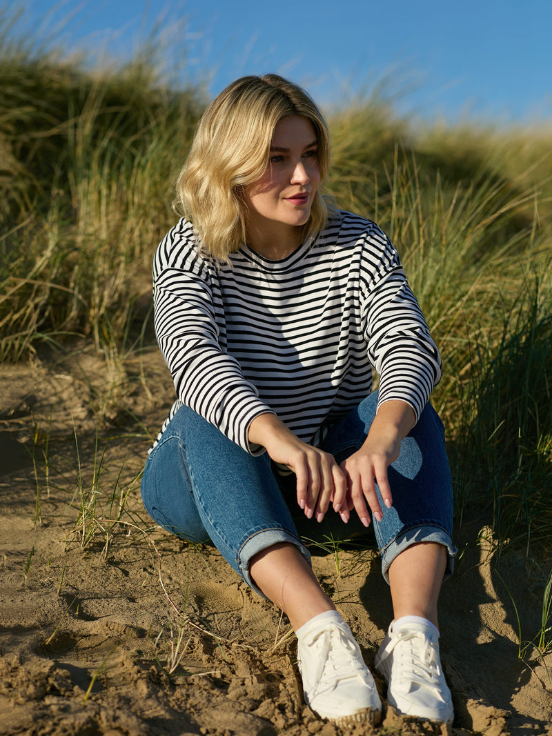 Navy Stripe Jersey Relaxed Top