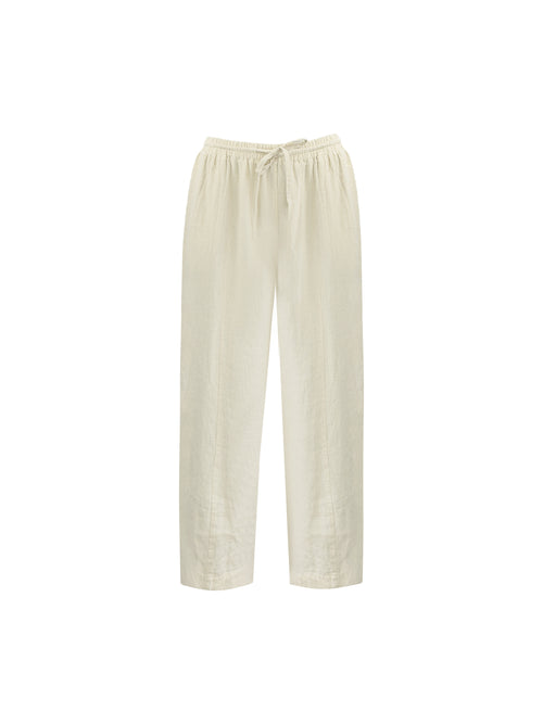 Natural Linen Blend Wide Leg Cropped Trousers