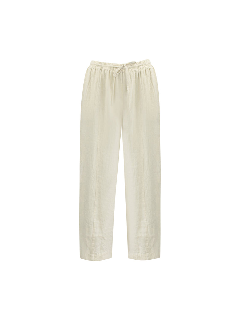 Natural Linen Blend Wide Leg Cropped Trousers
