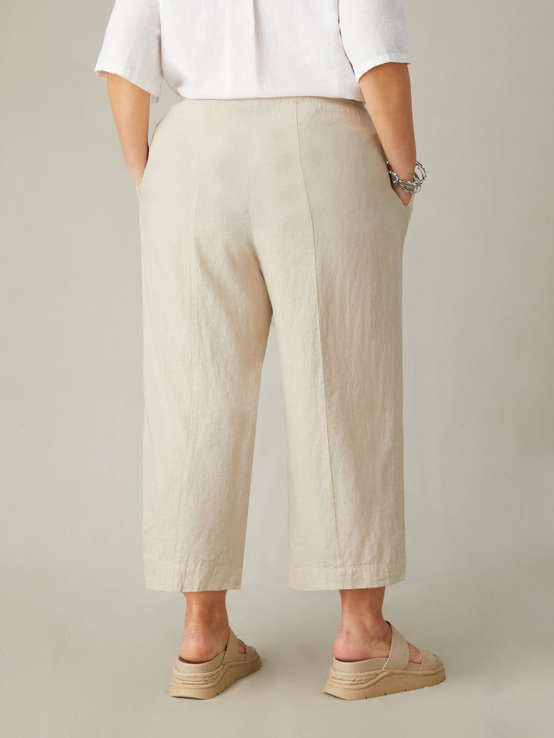 Natural Linen Blend Wide Leg Cropped Trousers