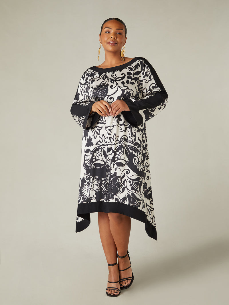 Mono Floral Print Hanky Hem Dress