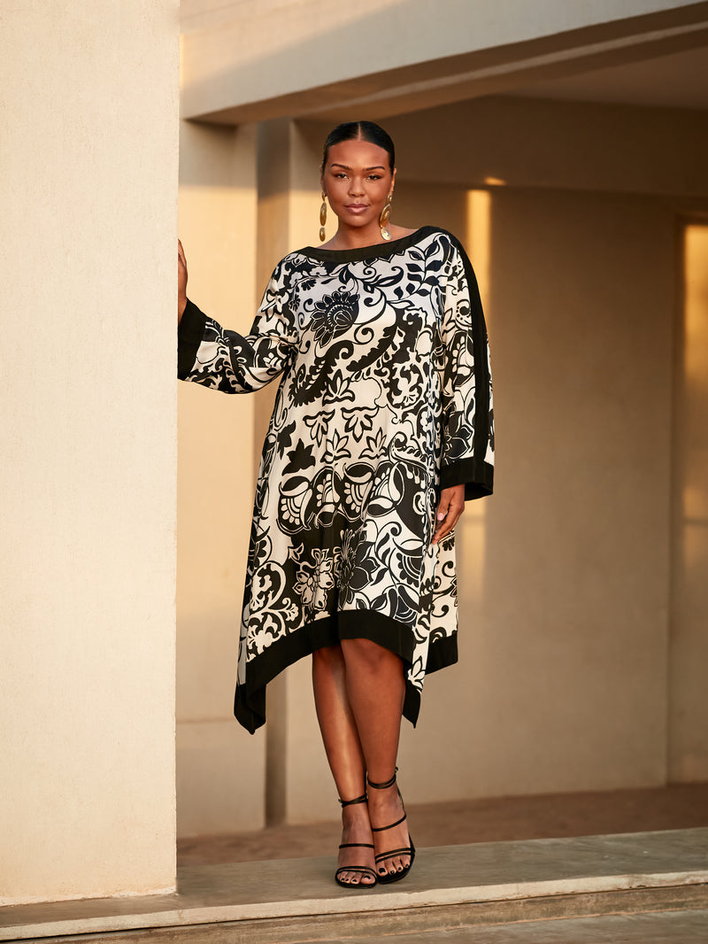 Mono Floral Print Hanky Hem Dress