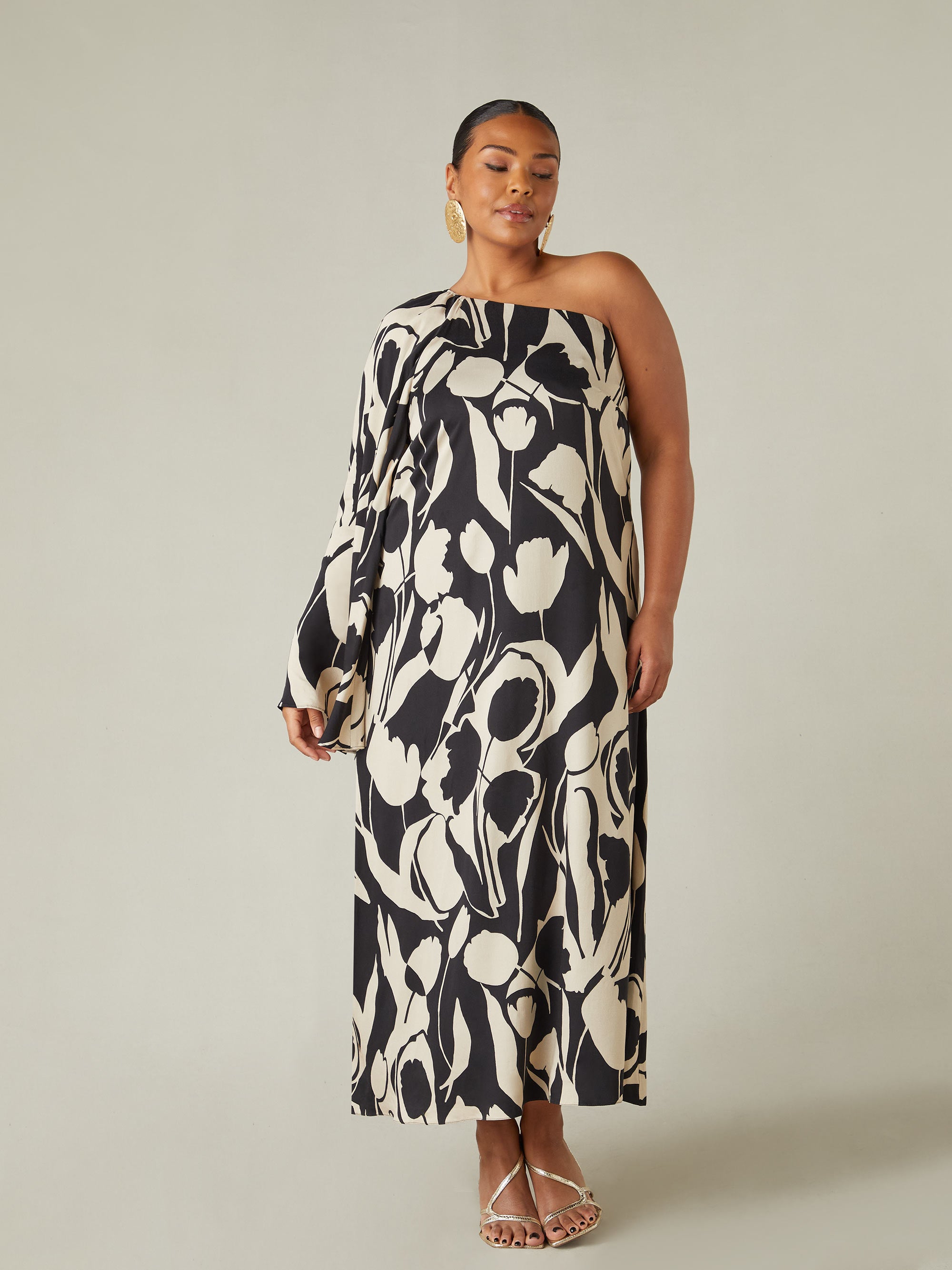 large floral print maxi dress Anastasia | Large Multi-Floral Print Asymmetric-Neck Maxi Dress