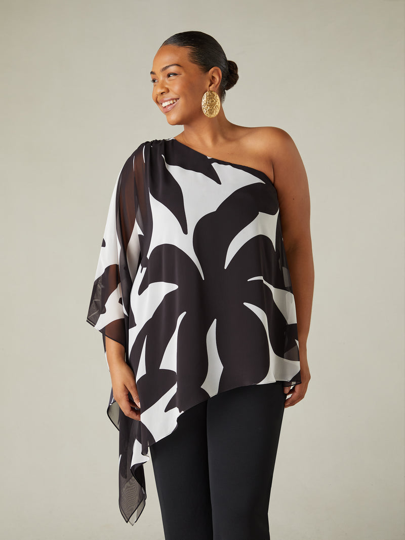 Mono Geo Print One Shoulder Overlay Top