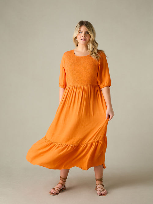 Orange Smock Midi Dress