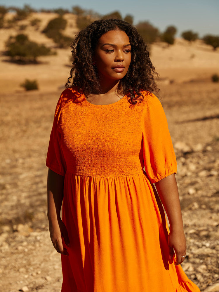 Orange Smock Midi Dress