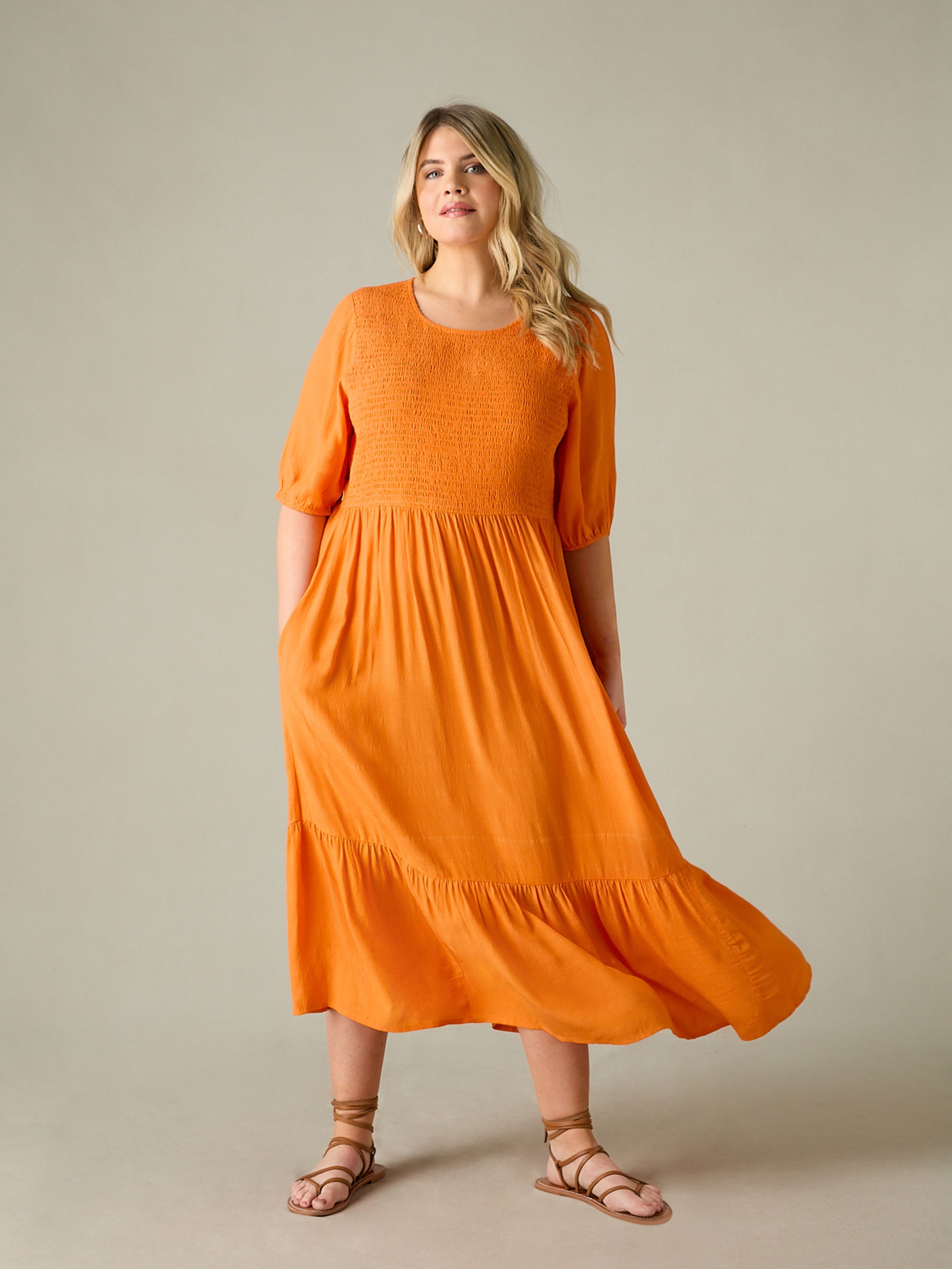 Orange Smock Midi Dress