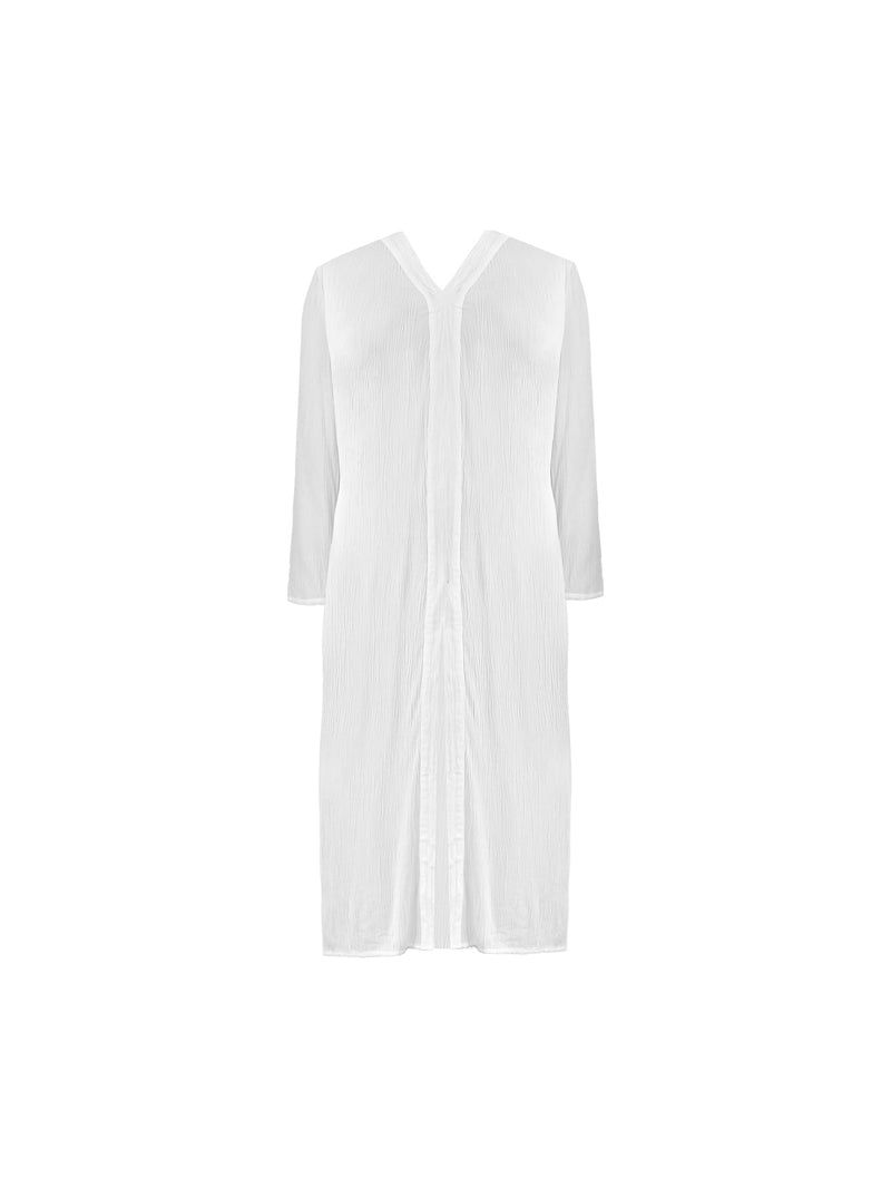 White Crinkle Split Front Longline Tunic
