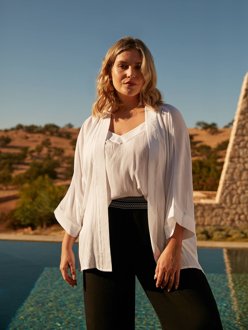 White Crinkle Kimono