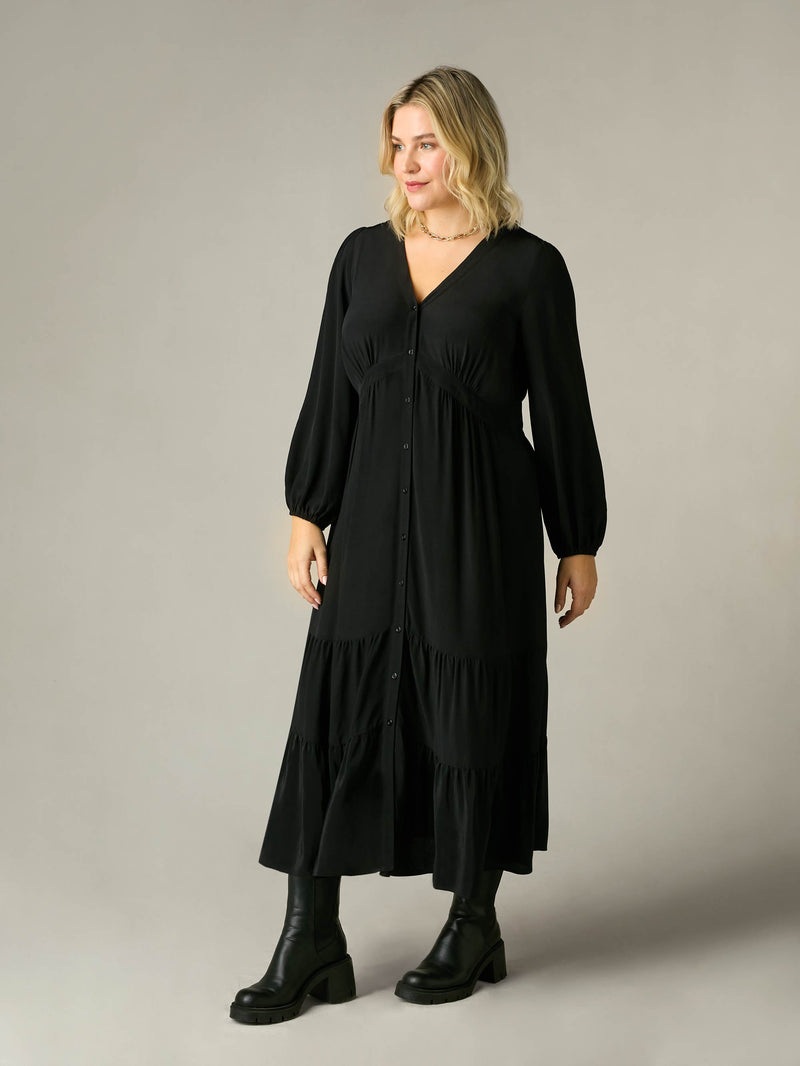 Black Button Front Midaxi Dress