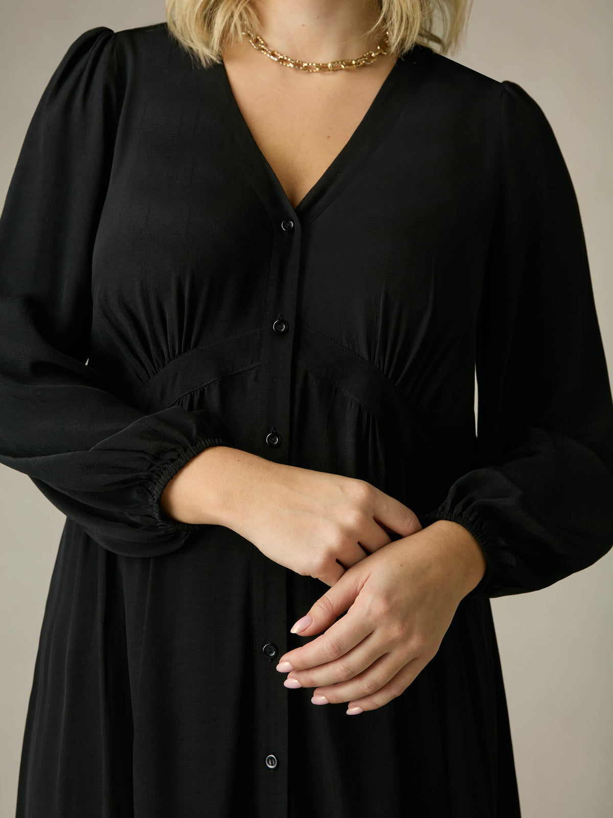 Black Button Front Midaxi Dress