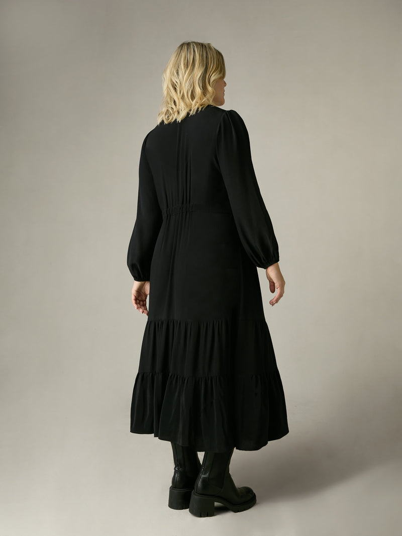 Black Button Front Midaxi Dress