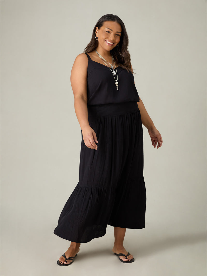 Black Crinkle Tiered Skirt