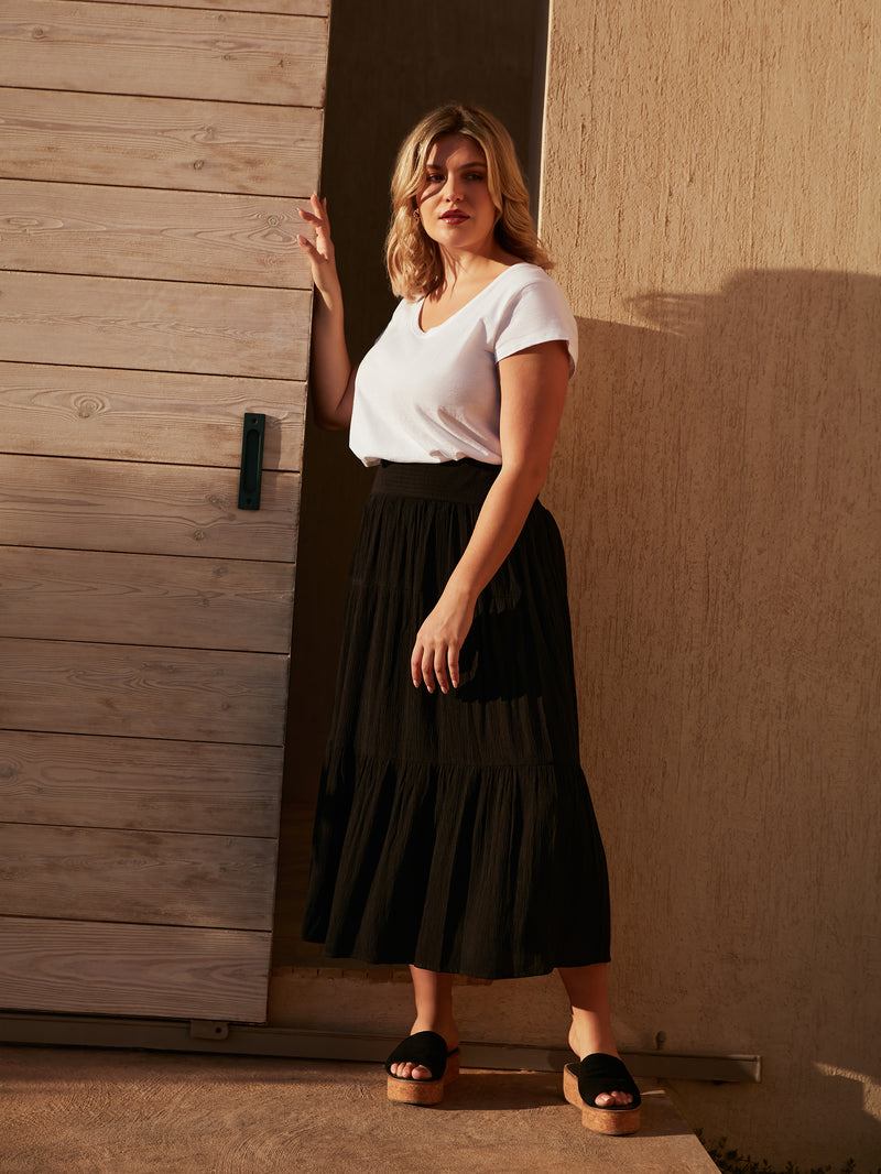 Black Crinkle Tiered Skirt