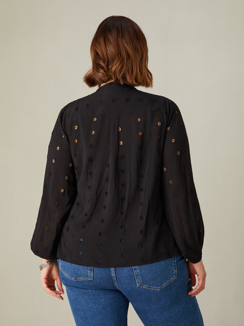 Black Broderie V-Neck Blouse