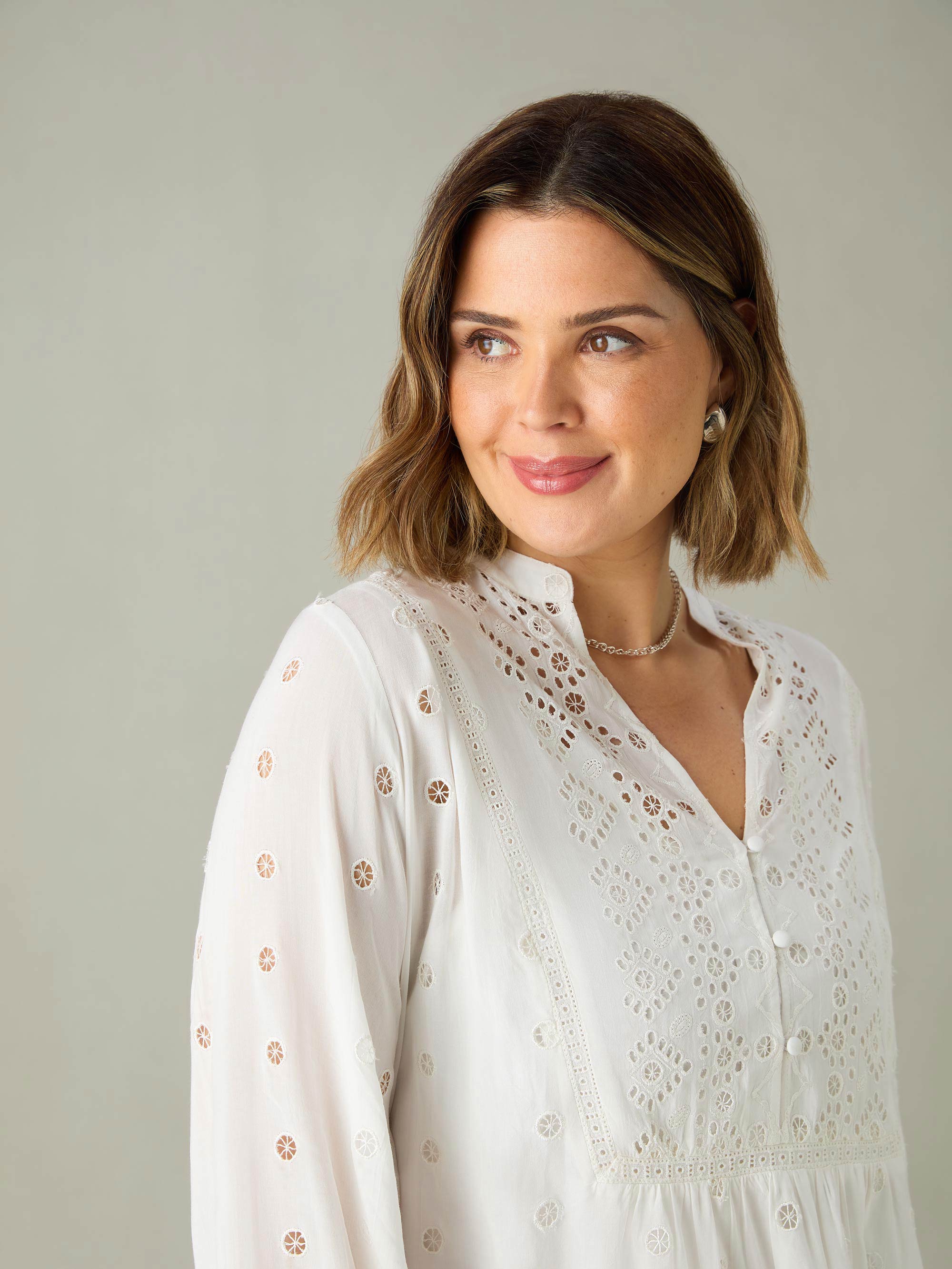 White Broderie V-Neck Blouse