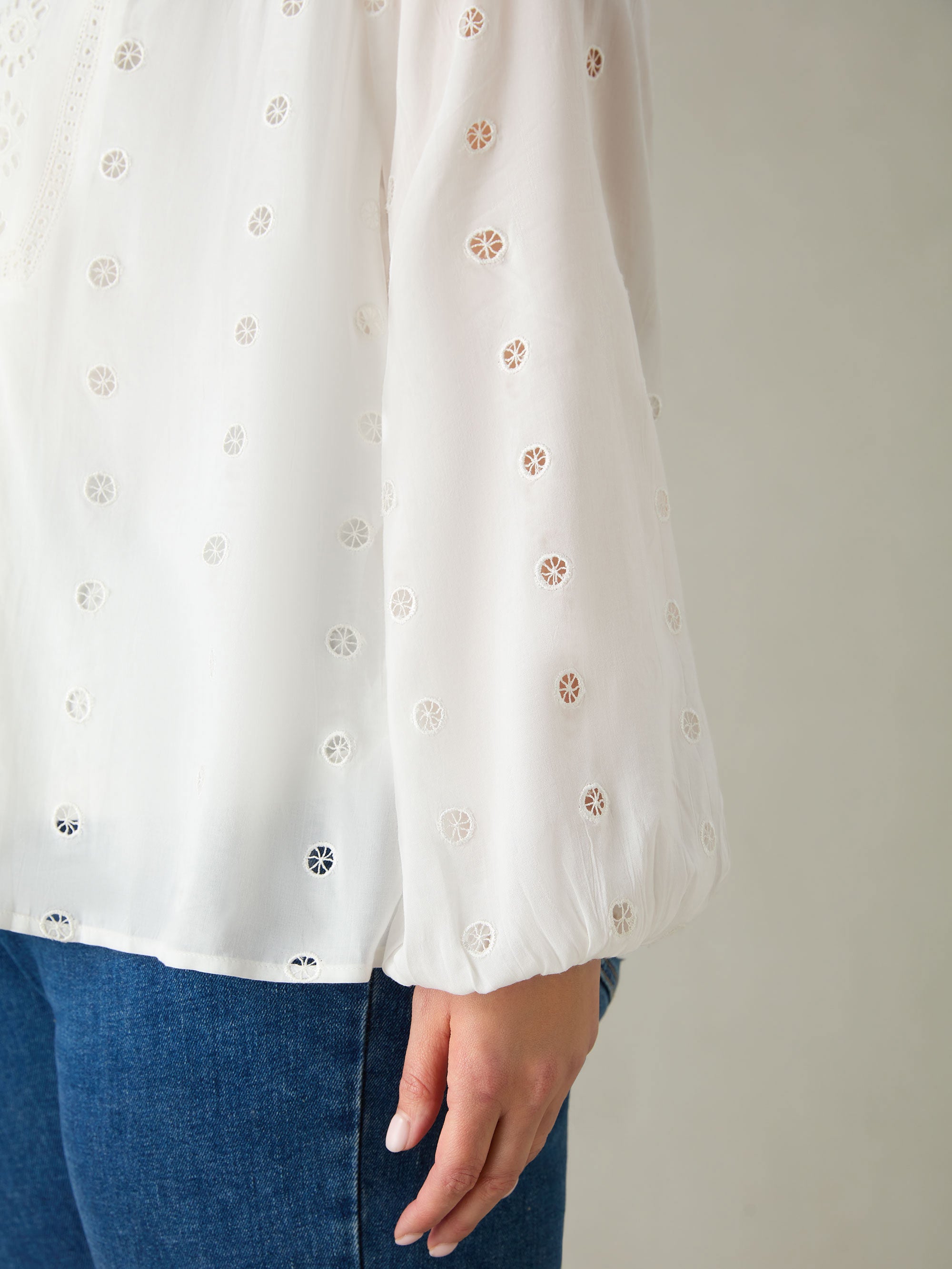 White Broderie V-Neck Blouse