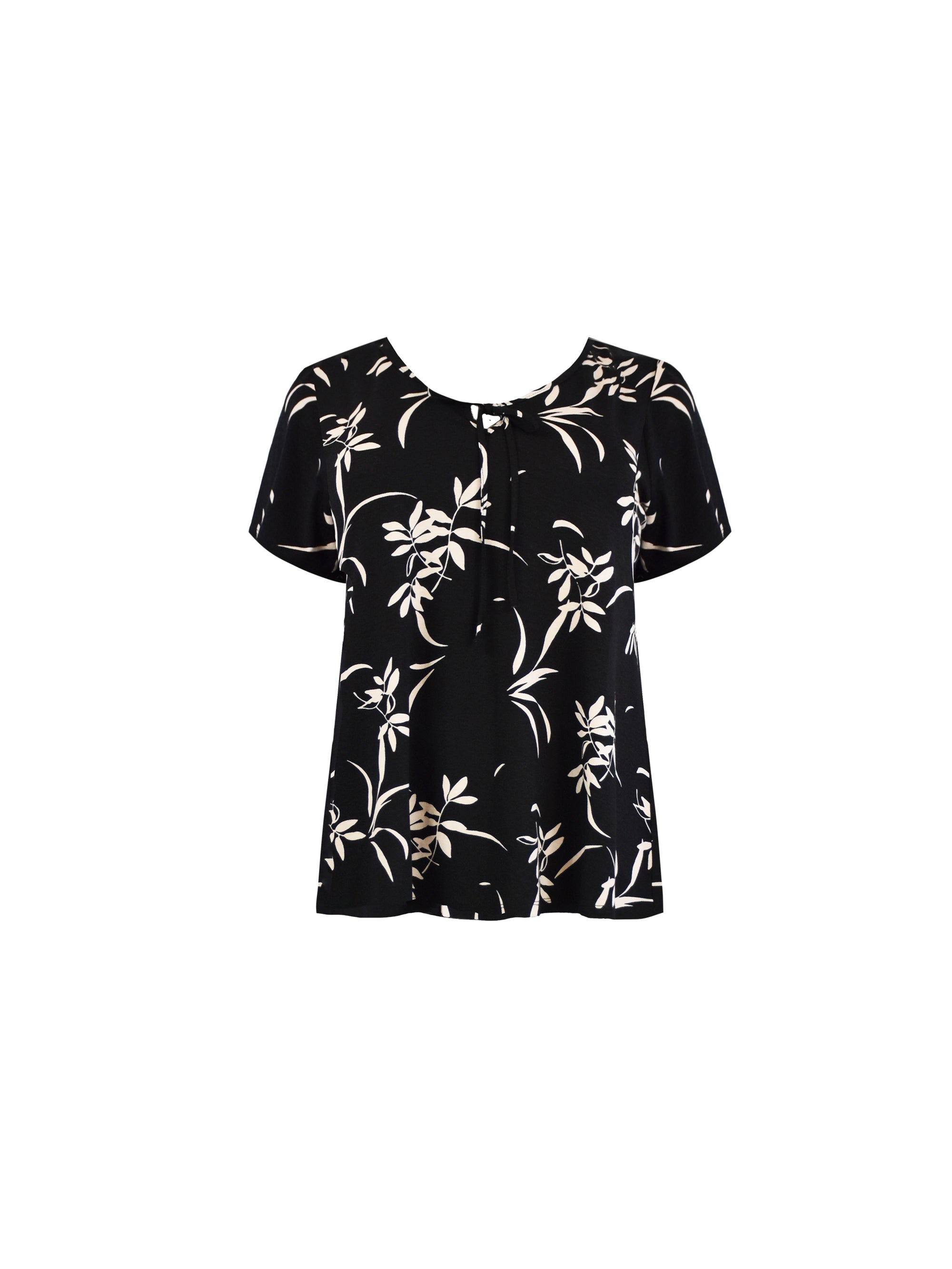 Mono Floral Print Jersey Tie Front Top