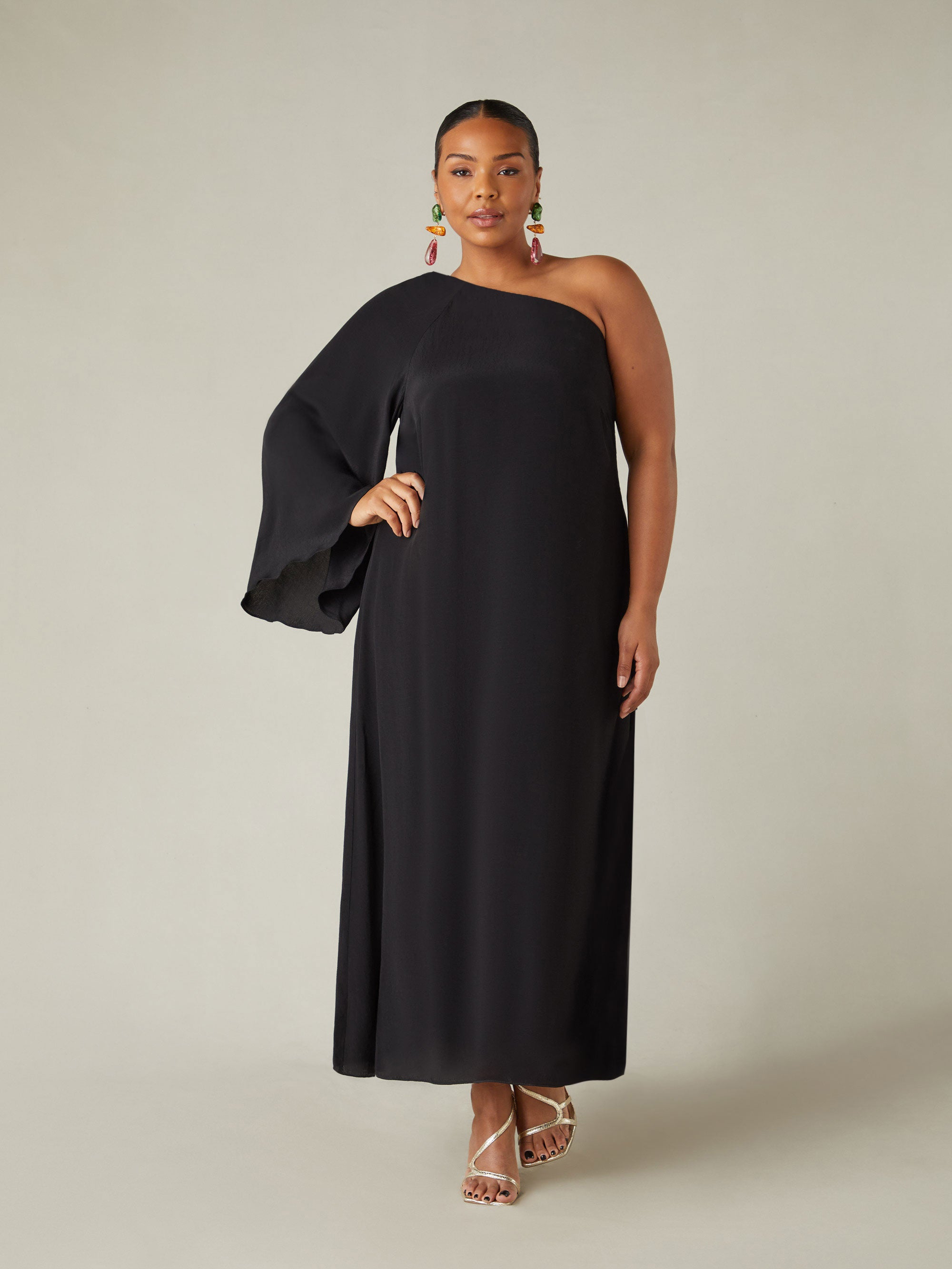 Black One Shoulder Maxi Dress - Main Image