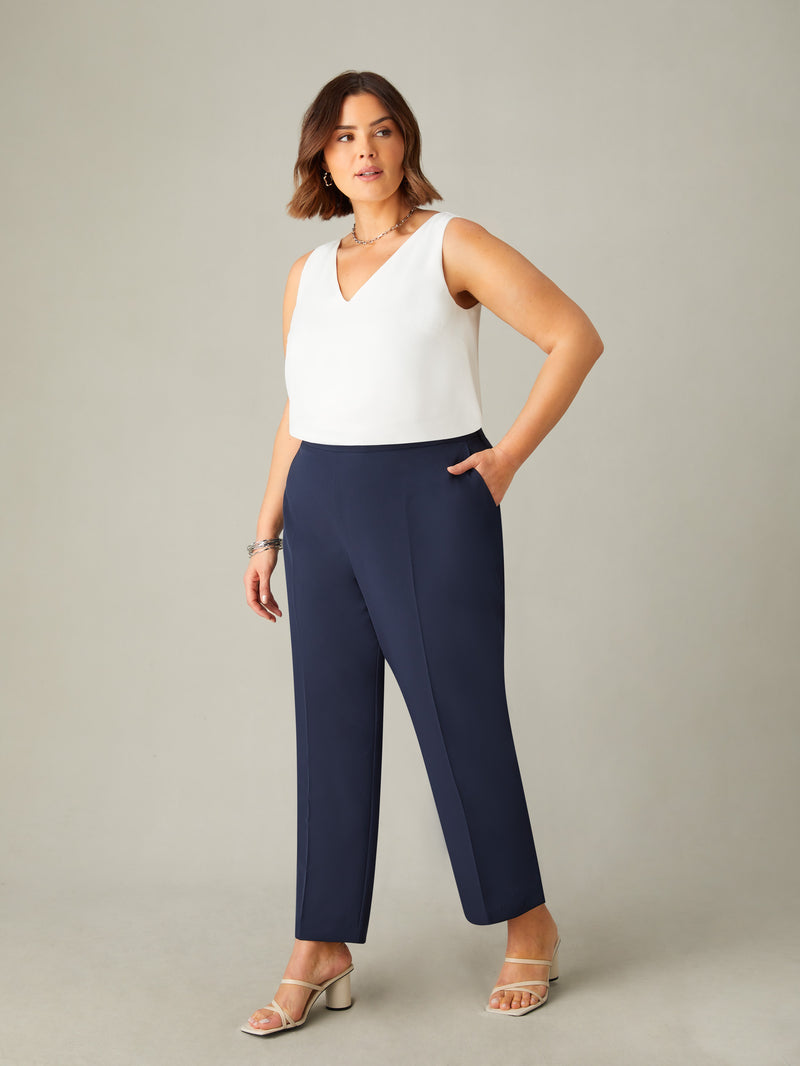 Navy Tailored Side Split Trouser