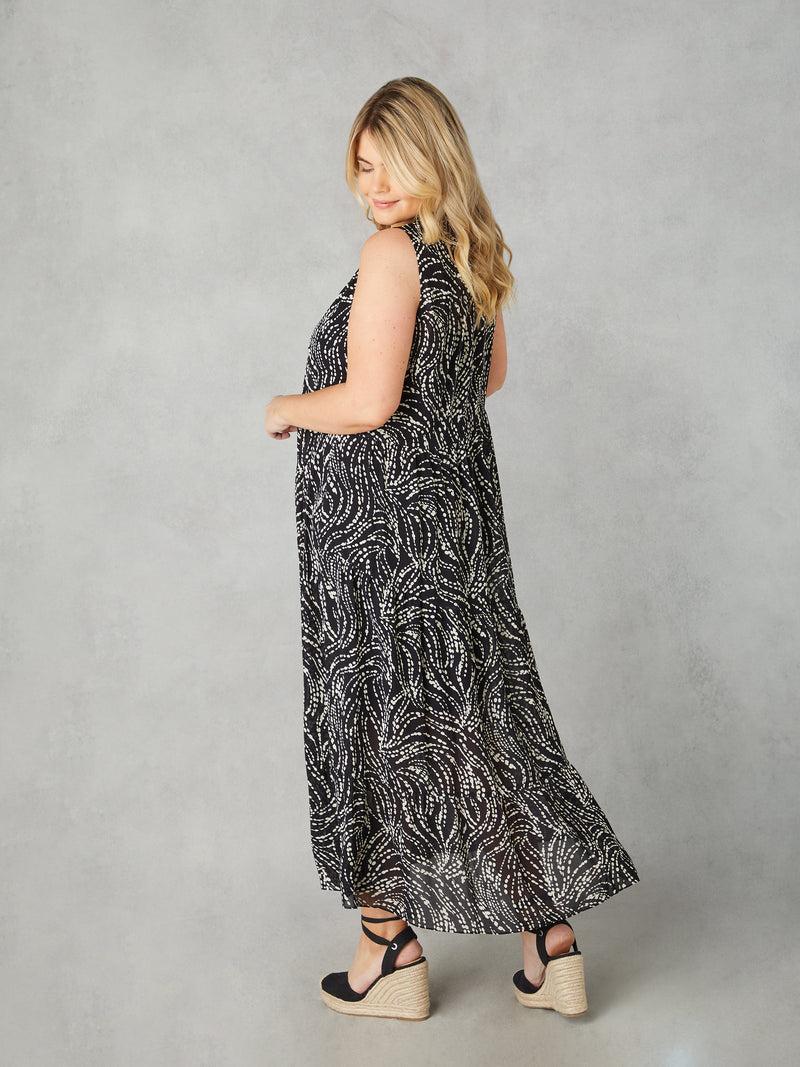 Mono Spot Print Ruffle Maxi Dress