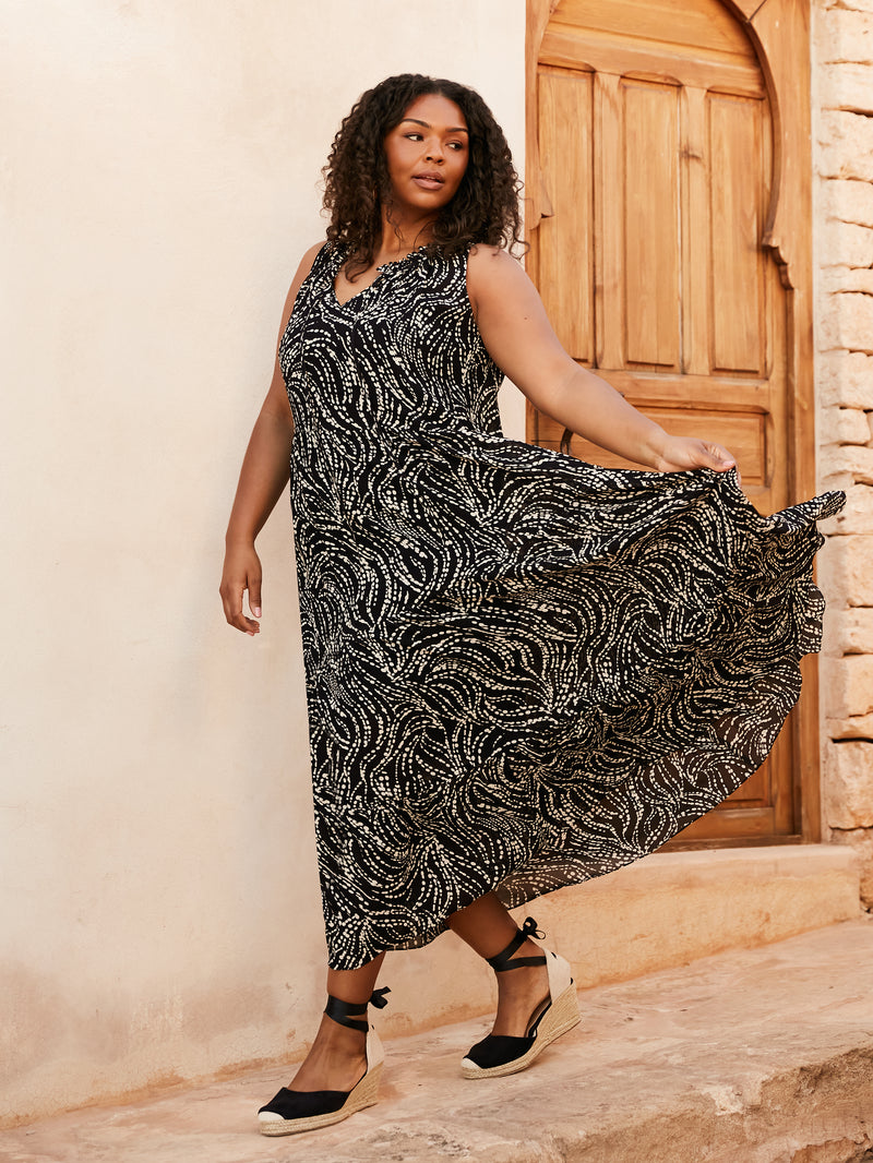 Mono Spot Print Ruffle Maxi Dress